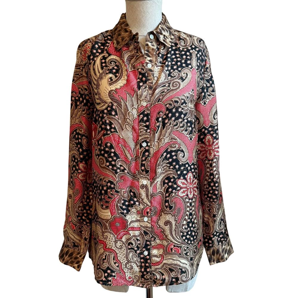 J.McLaughlin Silk Blend Paisley Leopard Print Blouse Women’s Small